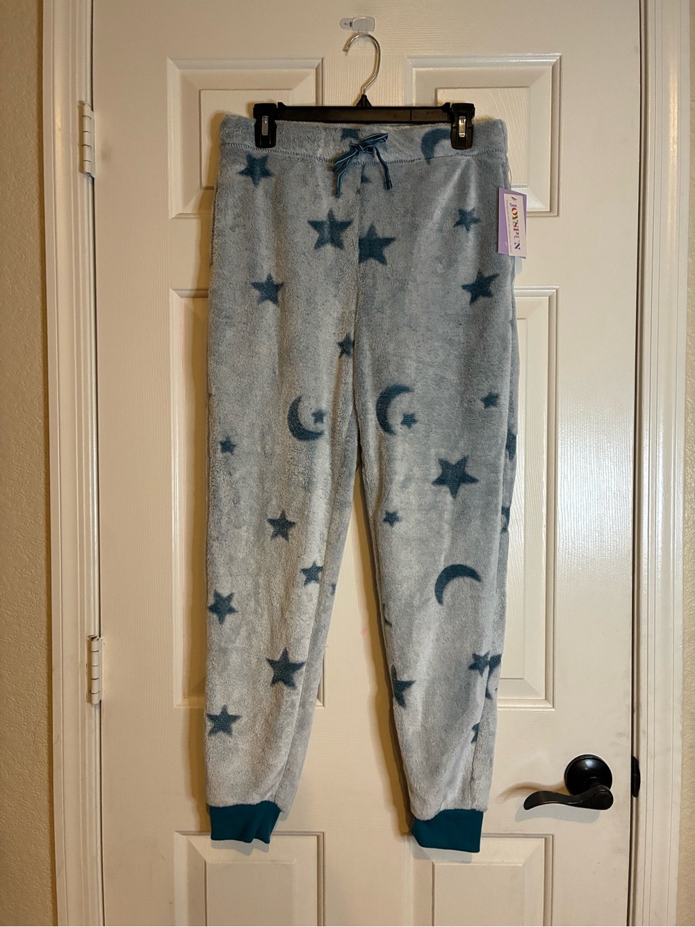 Moon & Star Plush Fleece Pajama Pants - Light Blue